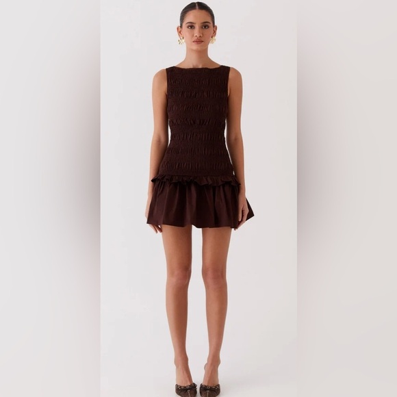 Peppermayo Dresses & Skirts - NWT Peppermayo Exclusive - Garden Kisses Shirred Mini Dress - Chocolate, Size‎ 6
